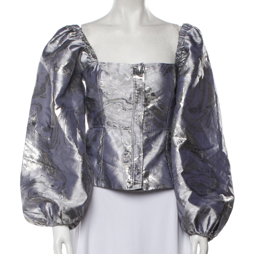 GANNI Metallic Puff Sleeve Blouse